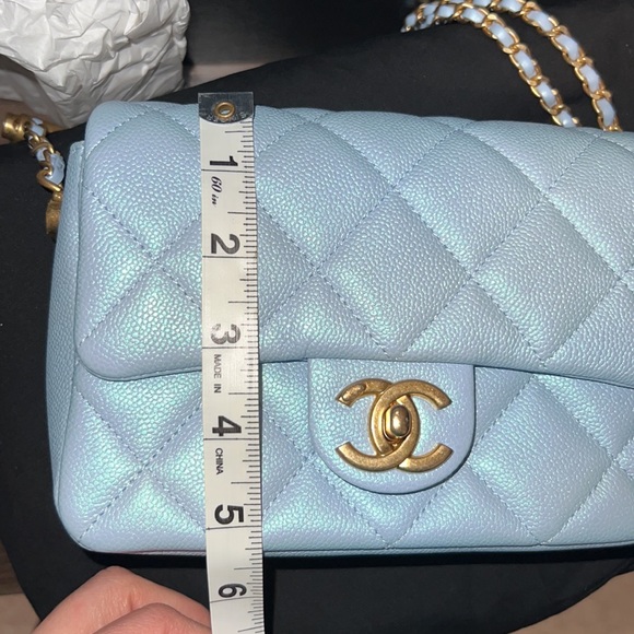 RESERVED Chanel my perfect Mini Square 21k Iridescent Light Blueadjustable chain - Picture 11 of 13